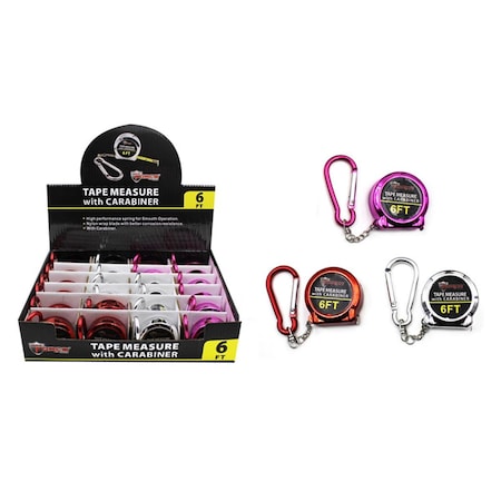 Swivel 6 ft. Max Force Carabiner Tape Measure, Assorted Color, 24PK SW3300798